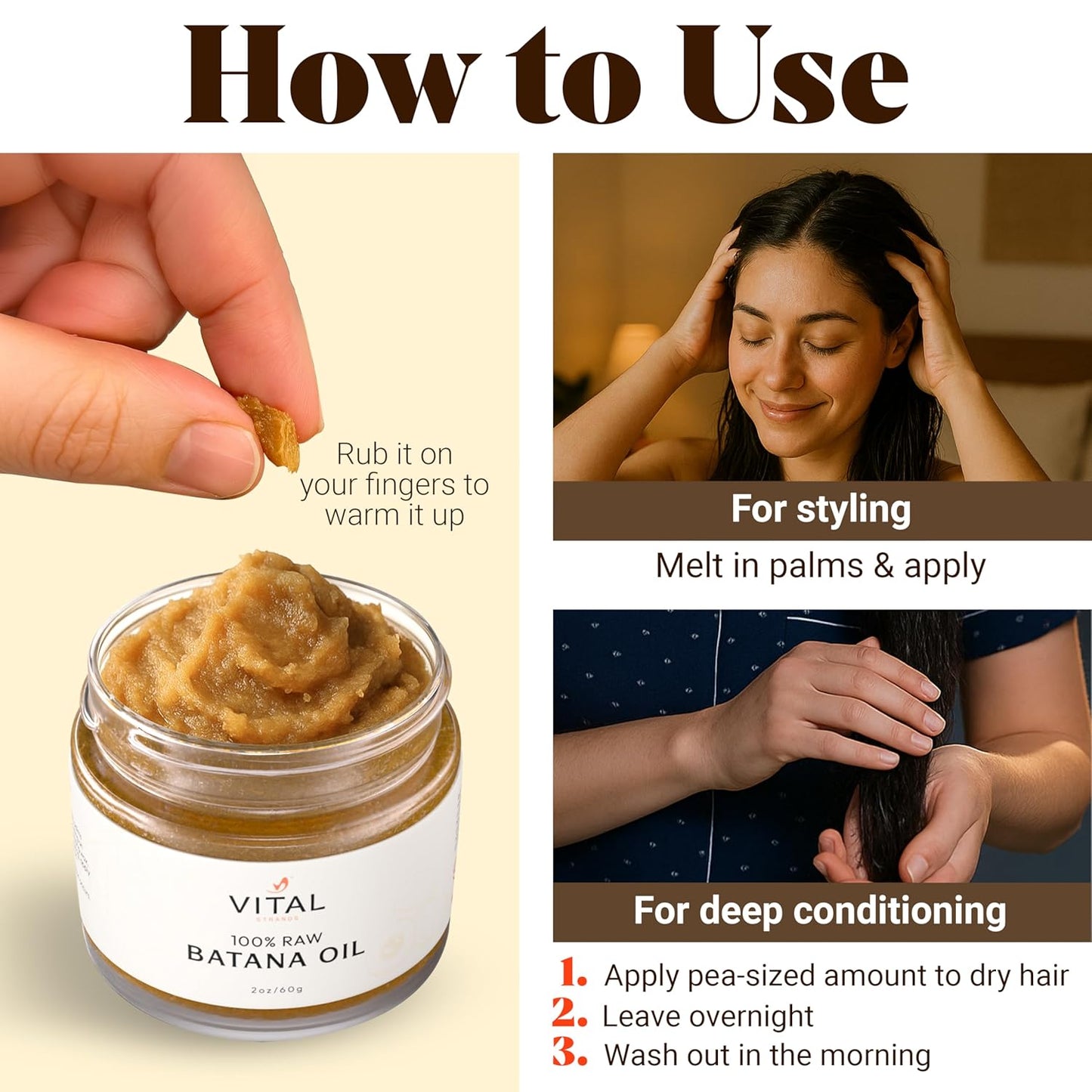 100% Organic Raw Batana Oil for Hair Growth – Strengthens Hair, Reduces Breakage, Enhances Shine – Pure, Non-Greasy – No Silicones, Sulfates, or Parabens – All Hair Types – 2oz Glass Jar