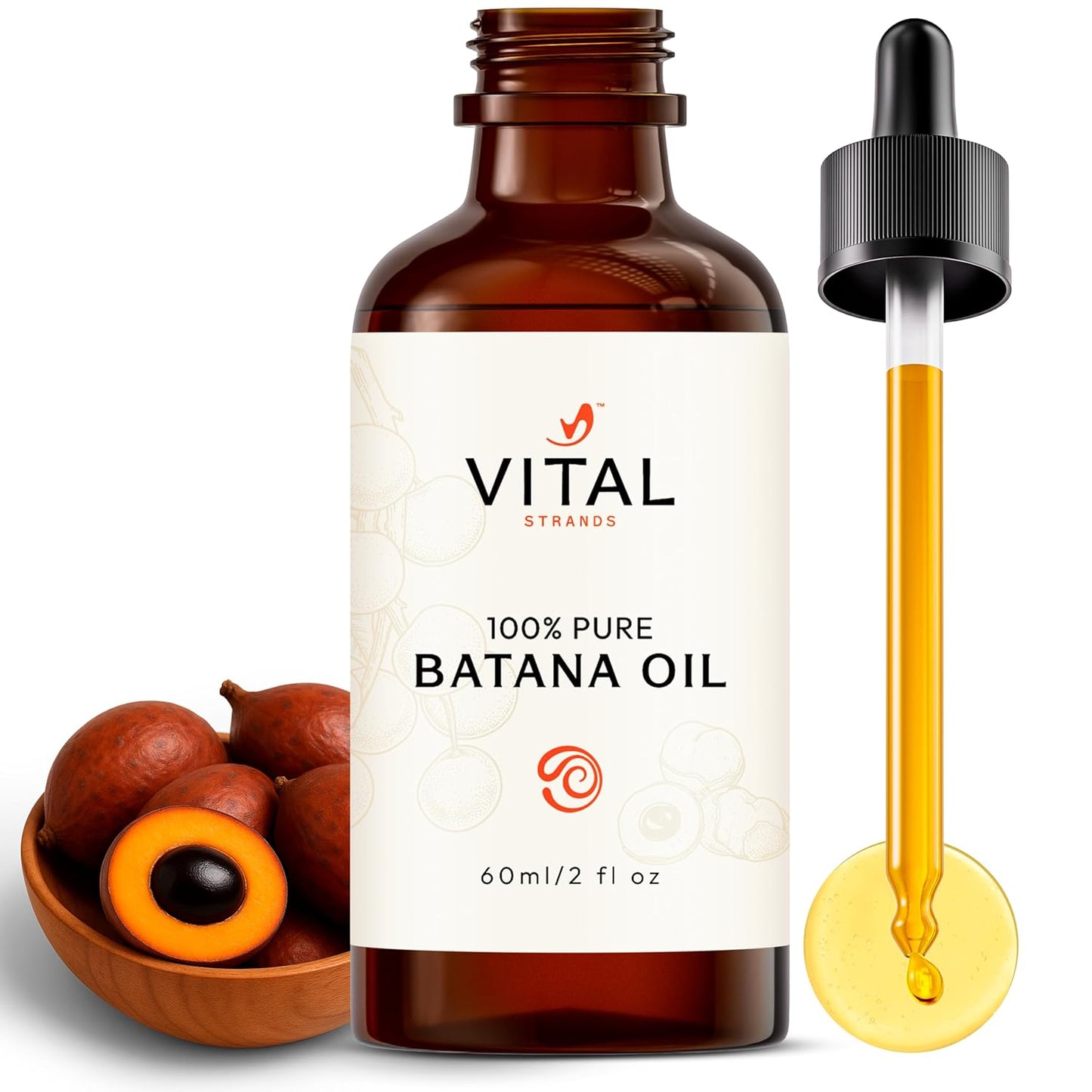 Vital Strands Batana Oil for Hair Growth – 100% Pure & Organic Batana Oil from Honduras – Cold Pressed Raw Scalp & Hair Treatment for Men & Women – 60ml